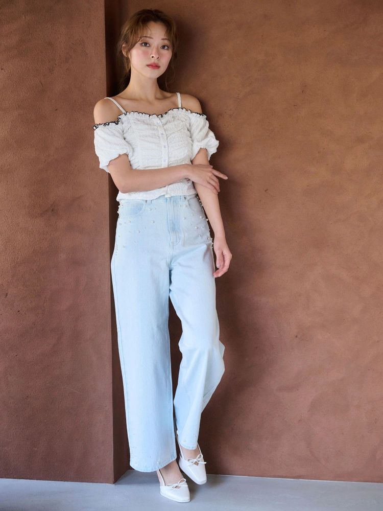 マーキュリーデュオ MERCURYDUO パールデニムパンツ （ブルー） ブルー