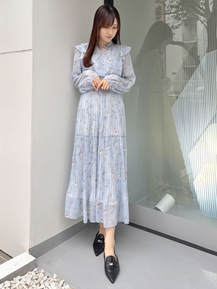 マーキュリーデュオ MERCURYDUO 花柄プリーツティアードワンピース （アイスブルー） アイスブルー