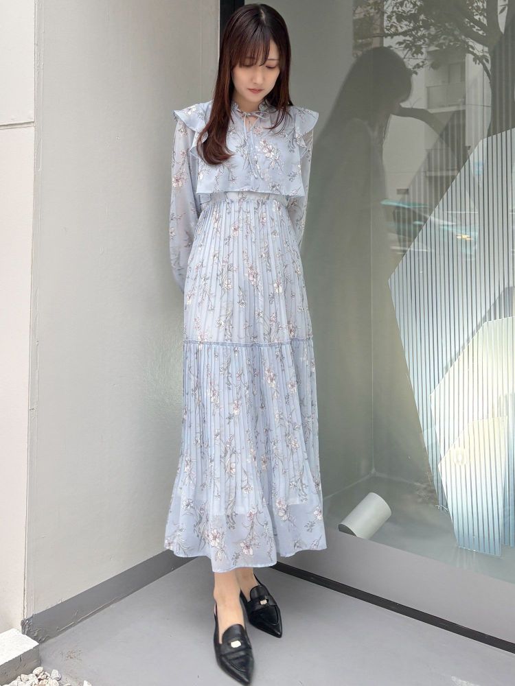 マーキュリーデュオ MERCURYDUO 花柄プリーツティアードワンピース （アイスブルー） アイスブルー