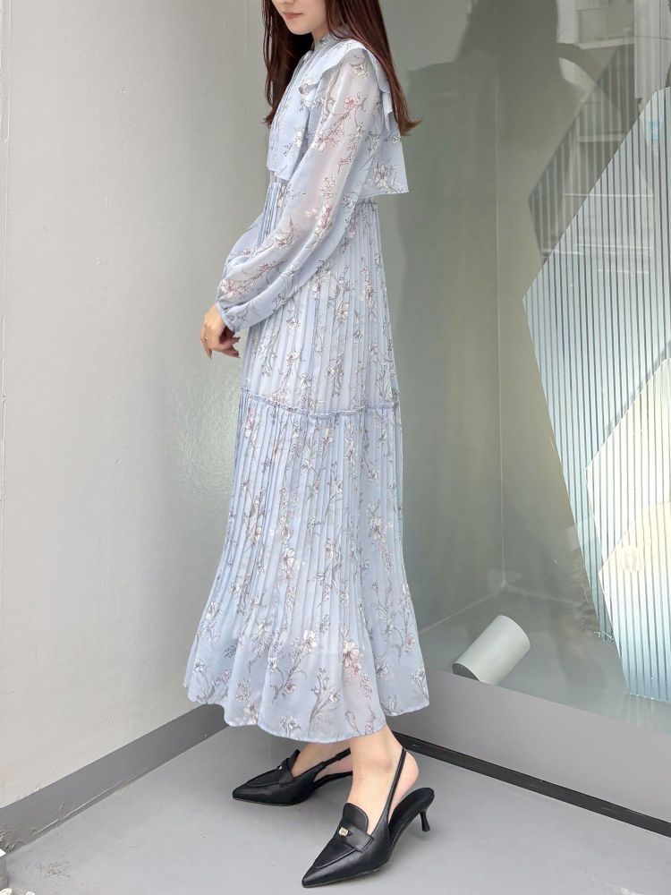 マーキュリーデュオ MERCURYDUO 花柄プリーツティアードワンピース （アイスブルー） アイスブルー