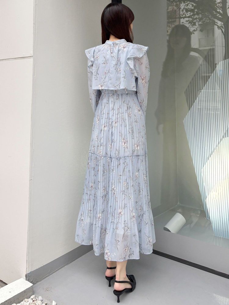 マーキュリーデュオ MERCURYDUO 花柄プリーツティアードワンピース （アイスブルー） アイスブルー