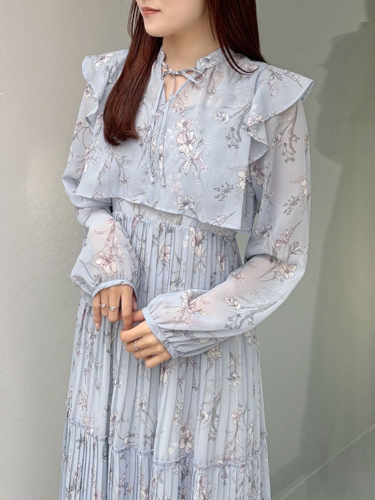 マーキュリーデュオ MERCURYDUO 花柄プリーツティアードワンピース （アイスブルー） アイスブルー