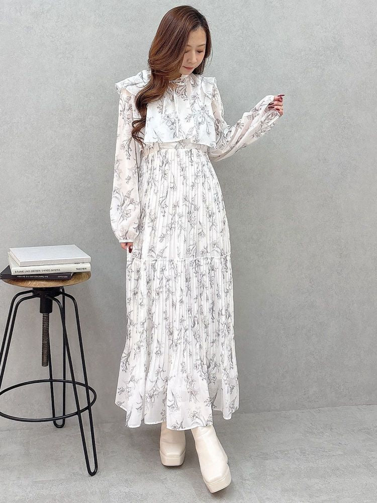 マーキュリーデュオ MERCURYDUO 花柄プリーツティアードワンピース （アイスブルー） アイスブルー