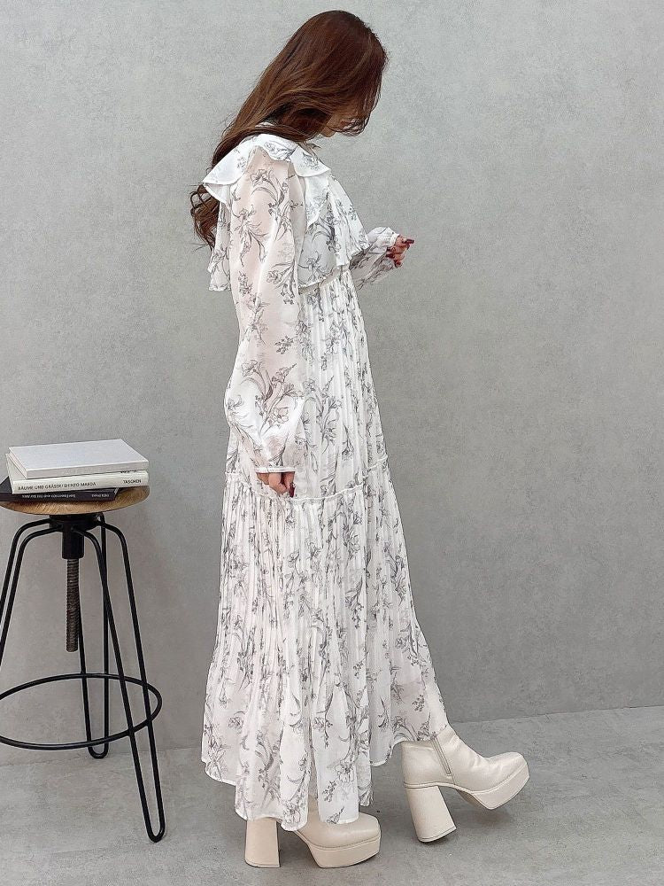 マーキュリーデュオ MERCURYDUO 花柄プリーツティアードワンピース （アイスブルー） アイスブルー