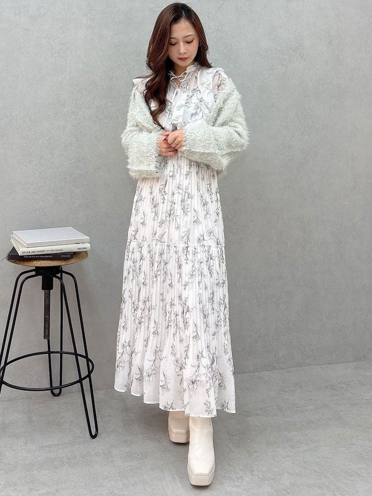 マーキュリーデュオ MERCURYDUO 花柄プリーツティアードワンピース （アイスブルー） アイスブルー