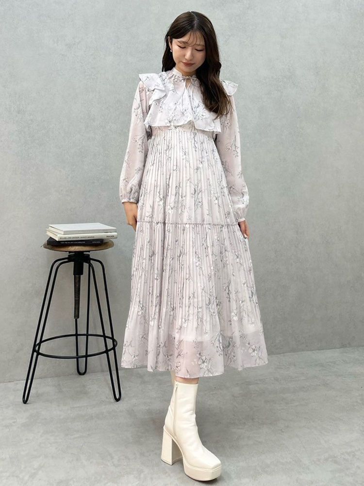 マーキュリーデュオ MERCURYDUO 花柄プリーツティアードワンピース （アイスブルー） アイスブルー