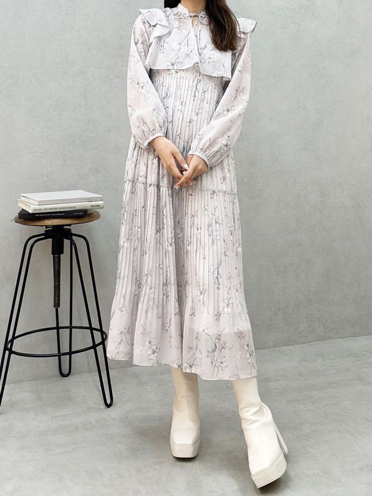 マーキュリーデュオ MERCURYDUO 花柄プリーツティアードワンピース （アイスブルー） アイスブルー