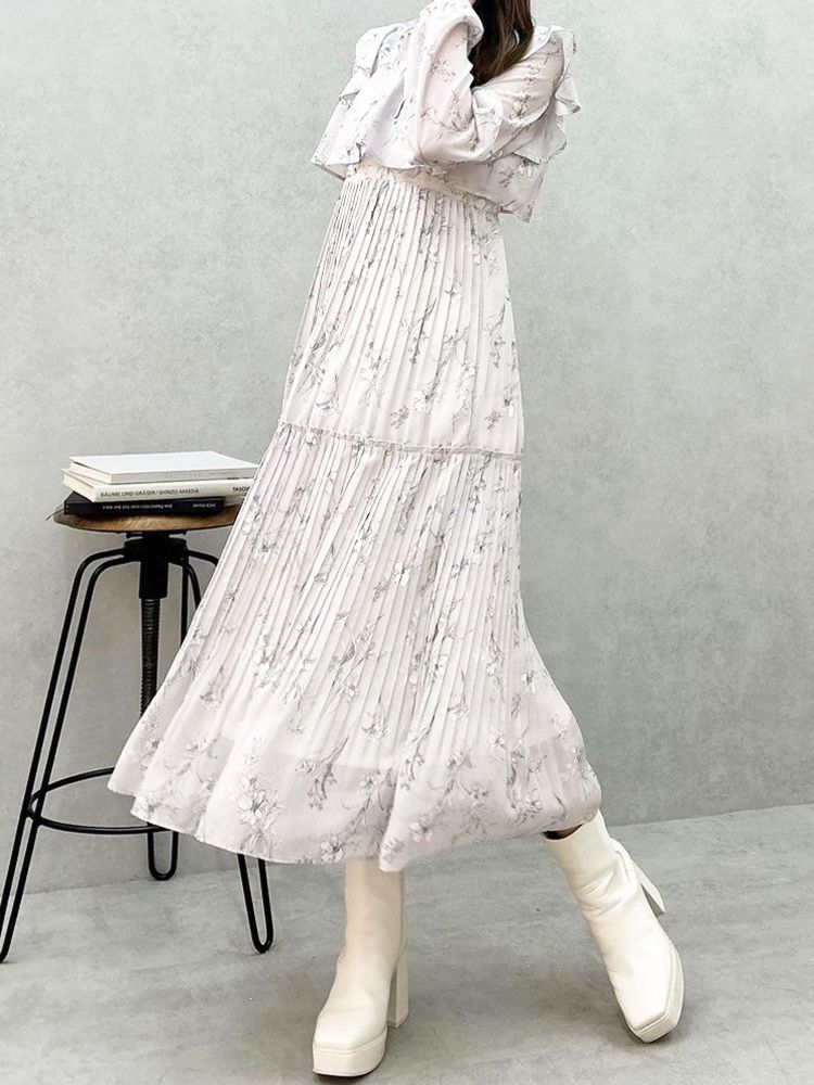 マーキュリーデュオ MERCURYDUO 花柄プリーツティアードワンピース （アイスブルー） アイスブルー