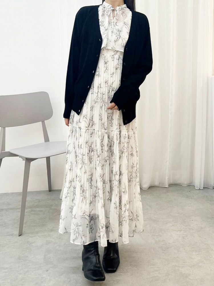 マーキュリーデュオ MERCURYDUO 花柄プリーツティアードワンピース （アイスブルー） アイスブルー