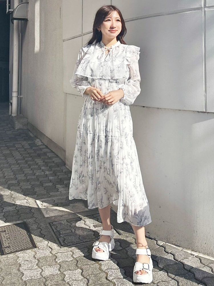 マーキュリーデュオ MERCURYDUO 花柄プリーツティアードワンピース （アイスブルー） アイスブルー