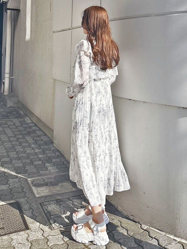 マーキュリーデュオ MERCURYDUO 花柄プリーツティアードワンピース （アイスブルー） アイスブルー