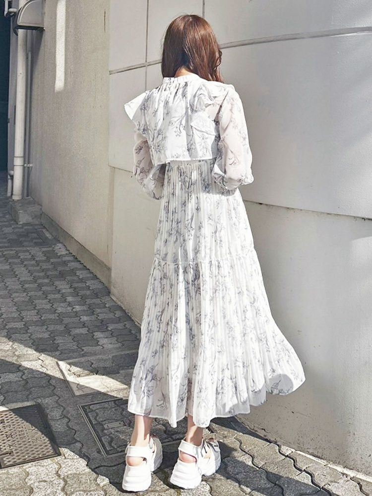 マーキュリーデュオ MERCURYDUO 花柄プリーツティアードワンピース （アイスブルー） アイスブルー