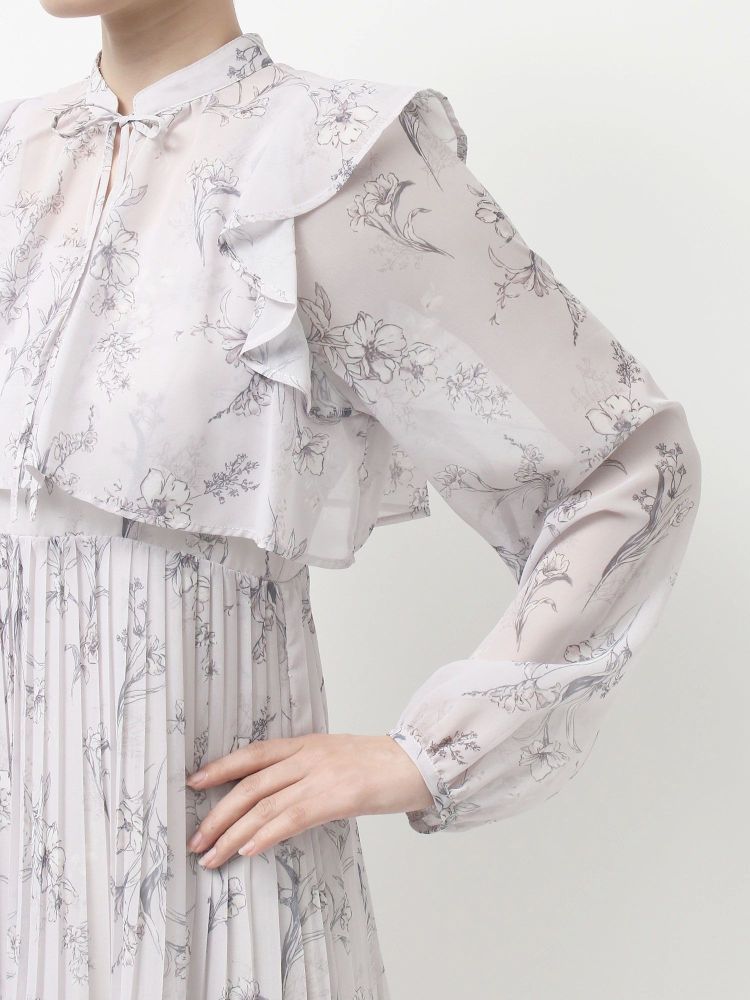 マーキュリーデュオ MERCURYDUO 花柄プリーツティアードワンピース （アイスブルー） アイスブルー