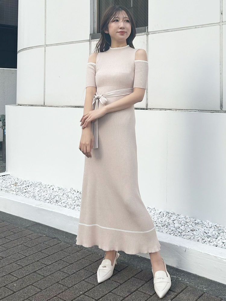 マーキュリーデュオ MERCURYDUO 配色クロスリボンニットワンピース （ブルー） ブルー