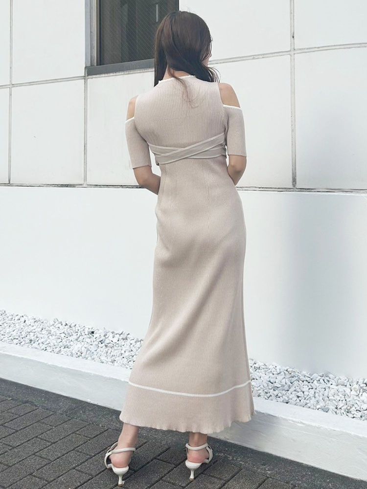 マーキュリーデュオ MERCURYDUO 配色クロスリボンニットワンピース （ブルー） ブルー