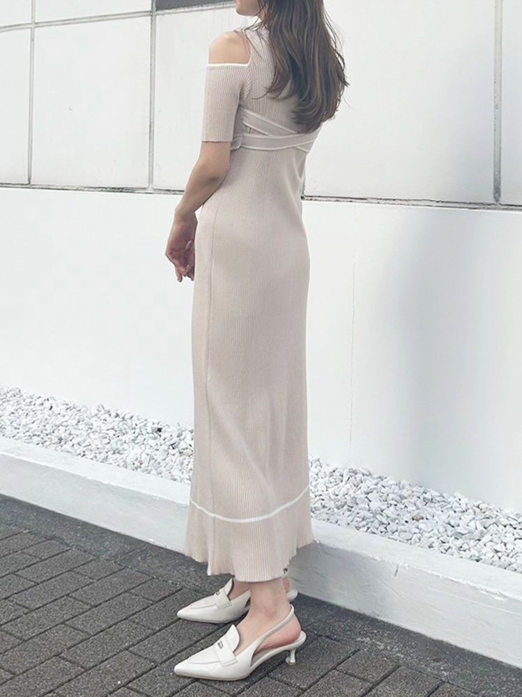 マーキュリーデュオ MERCURYDUO 配色クロスリボンニットワンピース （ブルー） ブルー