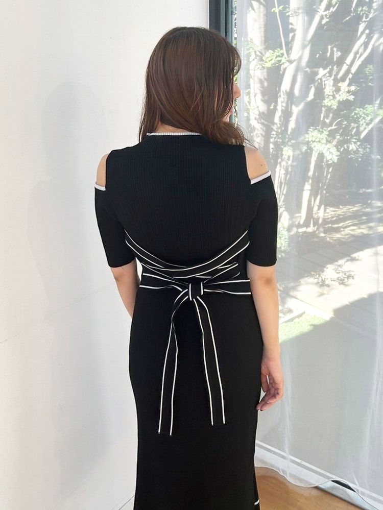 マーキュリーデュオ MERCURYDUO 配色クロスリボンニットワンピース （ブルー） ブルー