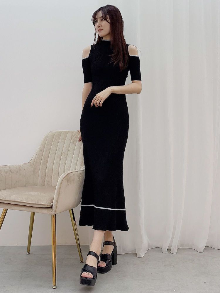 マーキュリーデュオ MERCURYDUO 配色クロスリボンニットワンピース （ブルー） ブルー