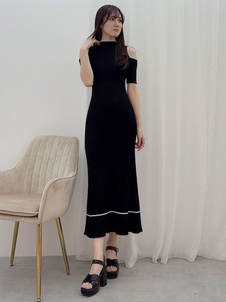 マーキュリーデュオ MERCURYDUO 配色クロスリボンニットワンピース （ブルー） ブルー