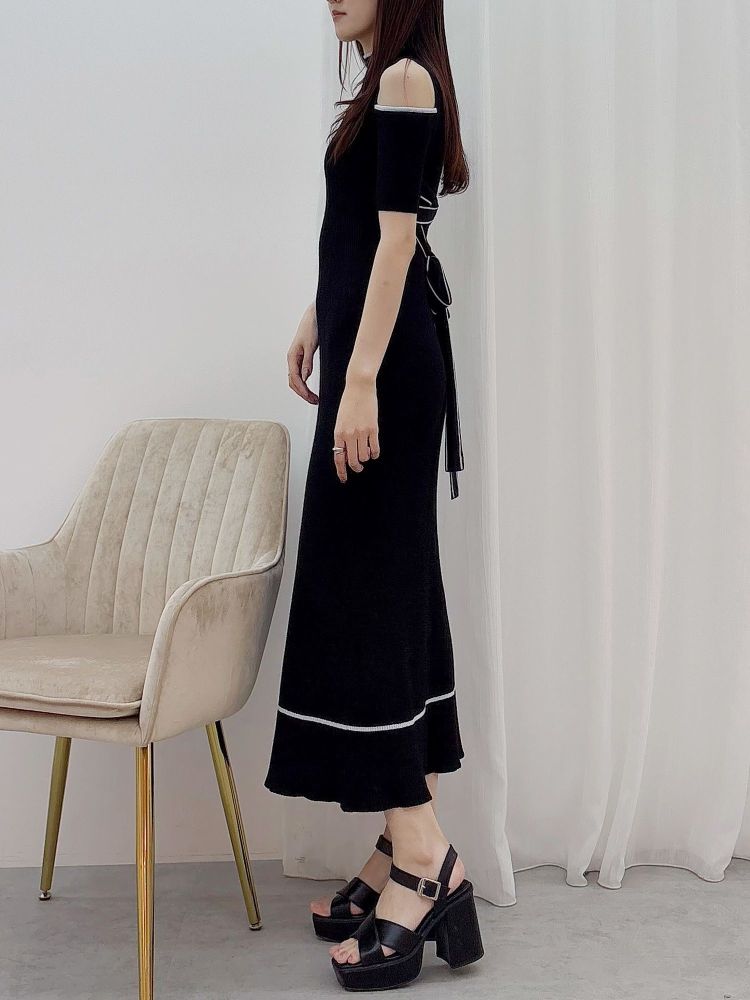 マーキュリーデュオ MERCURYDUO 配色クロスリボンニットワンピース （ブルー） ブルー