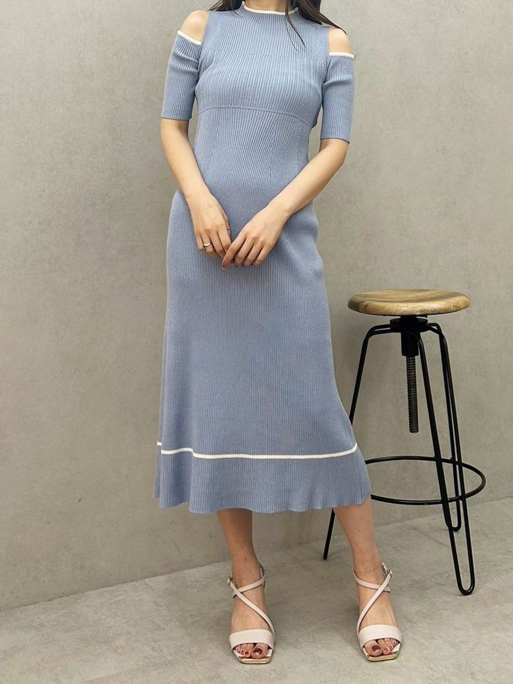 マーキュリーデュオ MERCURYDUO 配色クロスリボンニットワンピース （ブルー） ブルー