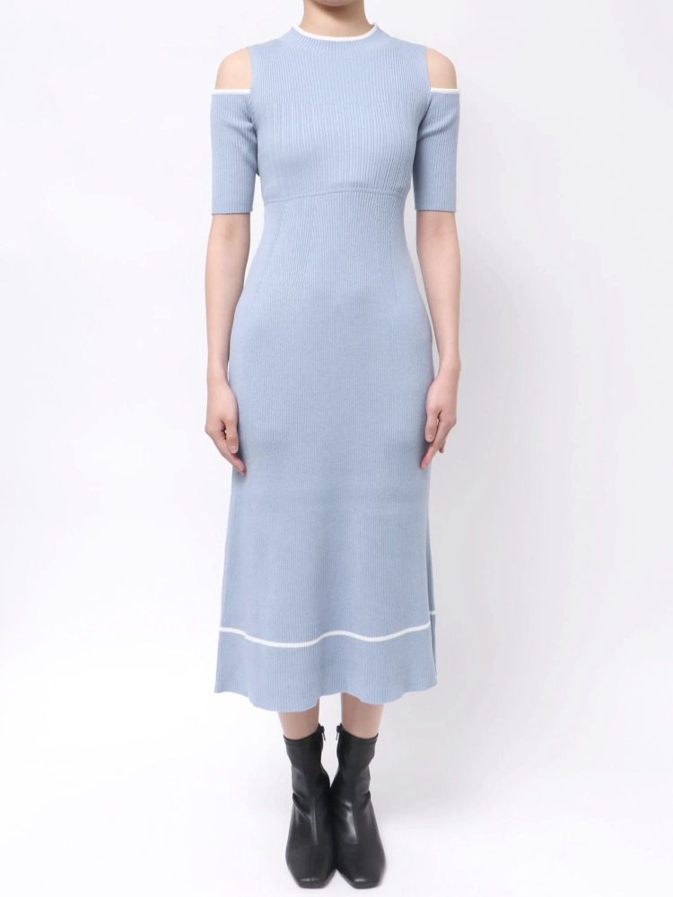 マーキュリーデュオ MERCURYDUO 配色クロスリボンニットワンピース （ブルー） ブルー