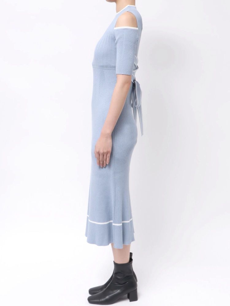 マーキュリーデュオ MERCURYDUO 配色クロスリボンニットワンピース （ブルー） ブルー