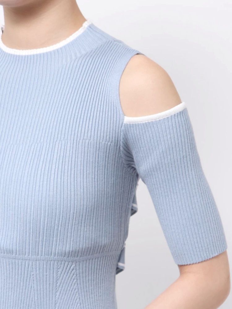 マーキュリーデュオ MERCURYDUO 配色クロスリボンニットワンピース （ブルー） ブルー