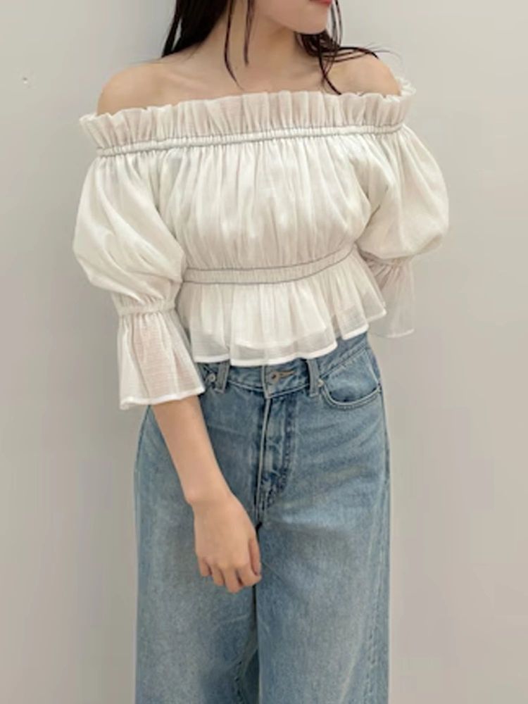 マーキュリーデュオ MERCURYDUO 2WAYオフショルシャーリングブラウス （オフホワイト） オフホワイト