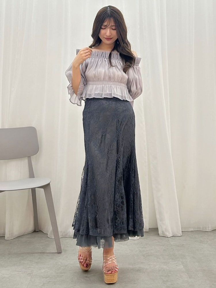 マーキュリーデュオ MERCURYDUO 2WAYオフショルシャーリングブラウス （オフホワイト） オフホワイト