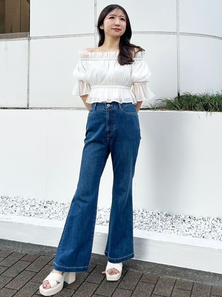 マーキュリーデュオ MERCURYDUO 2WAYオフショルシャーリングブラウス （オフホワイト） オフホワイト