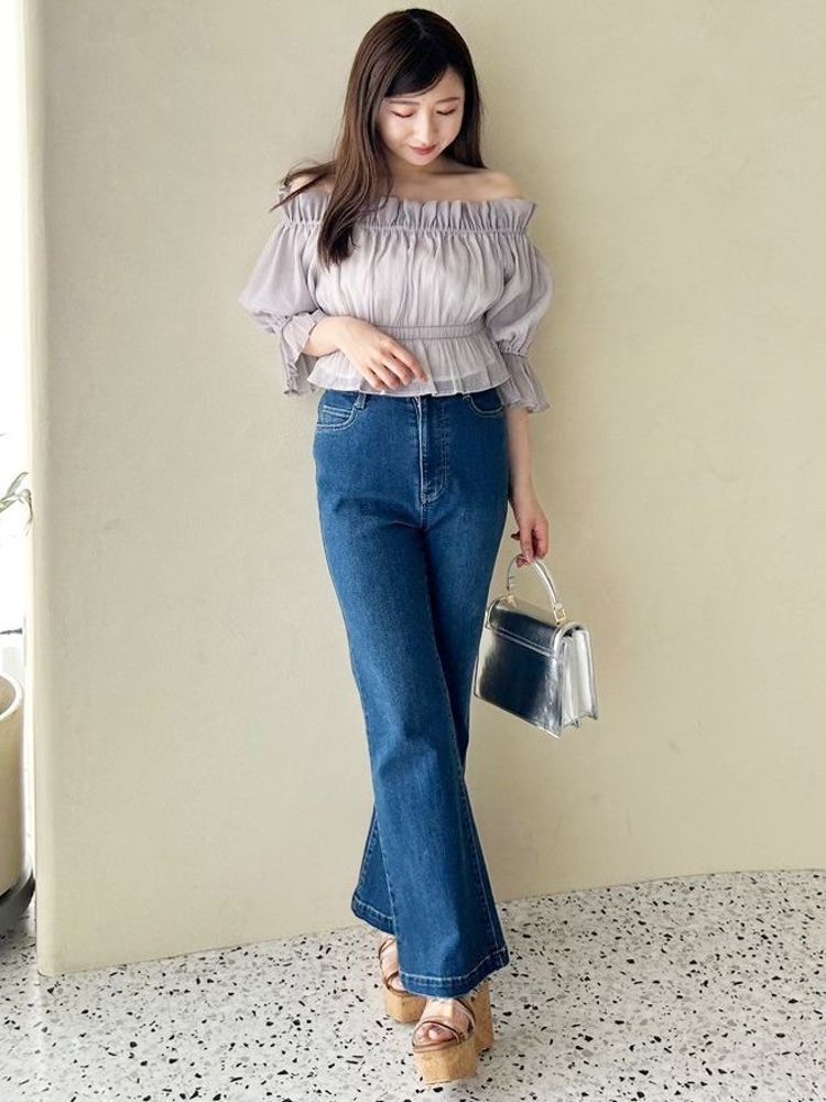 マーキュリーデュオ MERCURYDUO 2WAYオフショルシャーリングブラウス （オフホワイト） オフホワイト