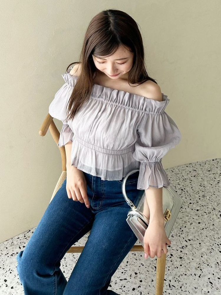 マーキュリーデュオ MERCURYDUO 2WAYオフショルシャーリングブラウス （オフホワイト） オフホワイト