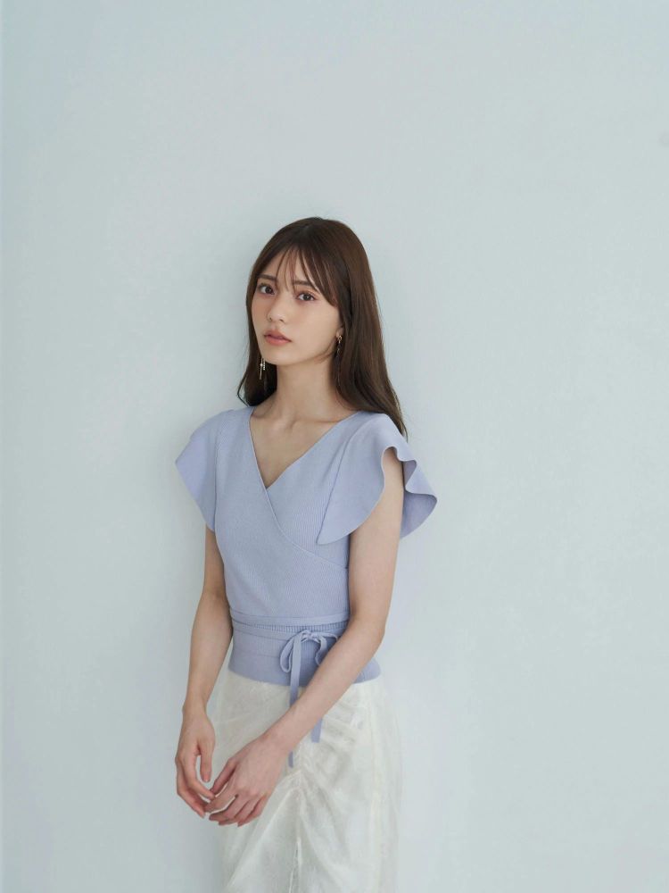 マーキュリーデュオ MERCURYDUO カシュクールラッフルコンパクトニット （ベージュ） ベージュ