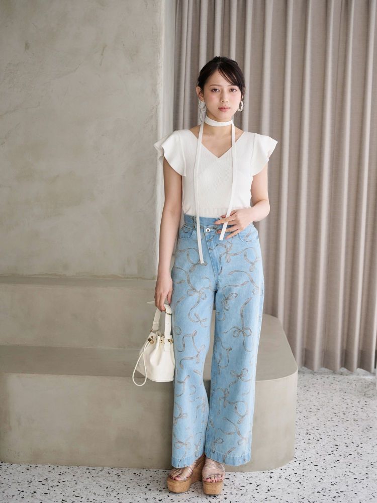 マーキュリーデュオ MERCURYDUO カシュクールラッフルコンパクトニット （ベージュ） ベージュ