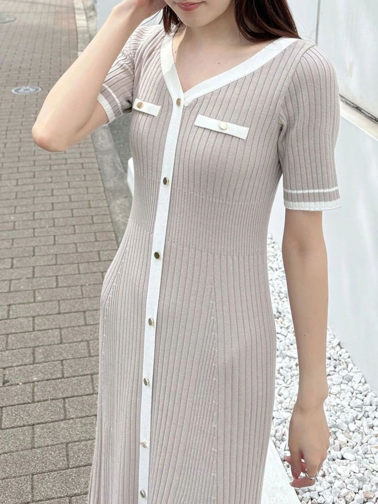 マーキュリーデュオ MERCURYDUO バイカラーニットワンピース （ベージュ） ベージュ