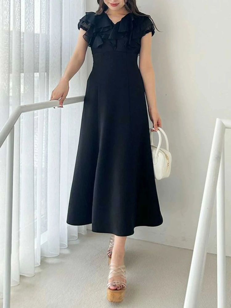 マーキュリーデュオ MERCURYDUO 2WAYシアーラッフルドッキングワンピース （ブラック） ブラック