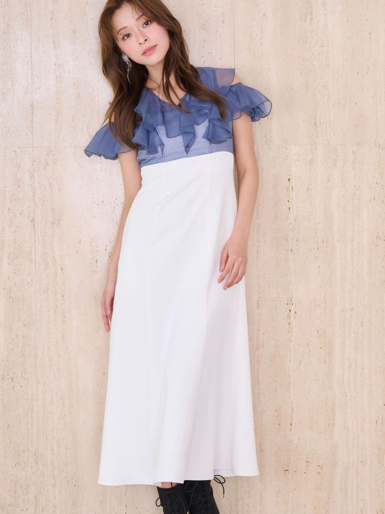 マーキュリーデュオ MERCURYDUO 2WAYシアーラッフルドッキングワンピース （ブラック） ブラック