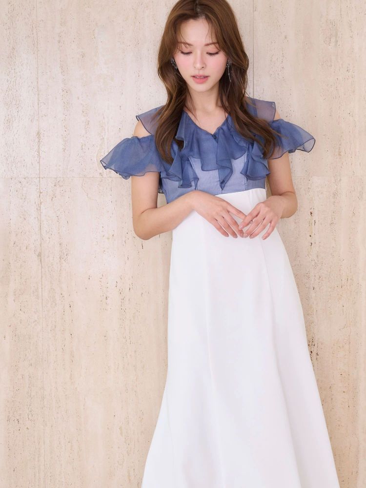 マーキュリーデュオ MERCURYDUO 2WAYシアーラッフルドッキングワンピース （ブラック） ブラック