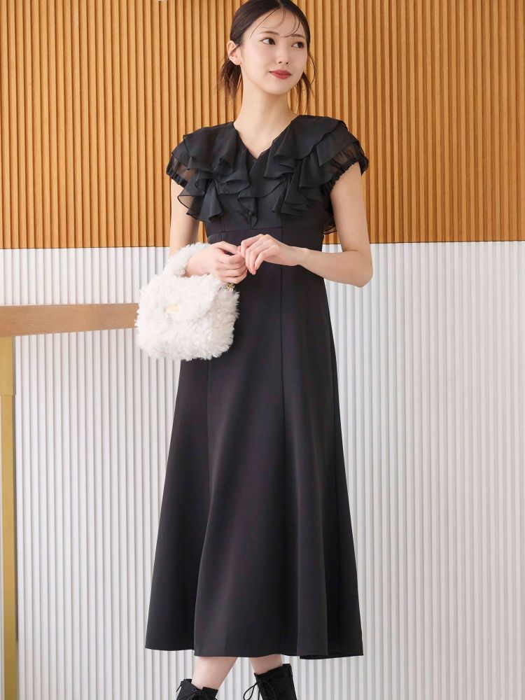 マーキュリーデュオ MERCURYDUO 2WAYシアーラッフルドッキングワンピース （ブラック） ブラック