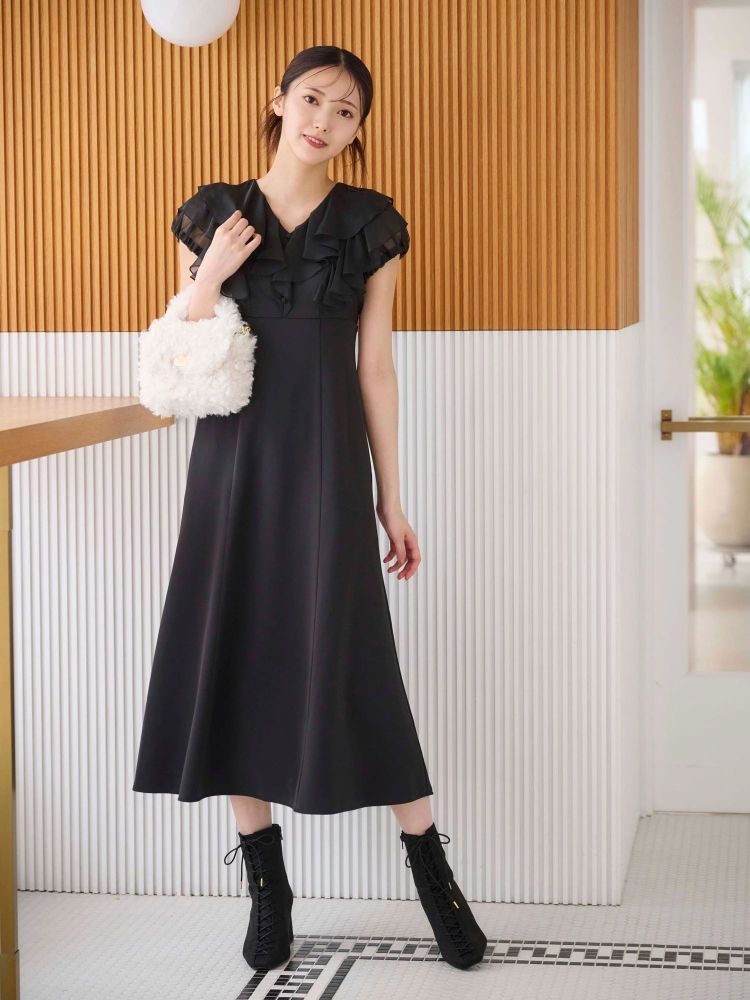 マーキュリーデュオ MERCURYDUO 2WAYシアーラッフルドッキングワンピース （ブラック） ブラック