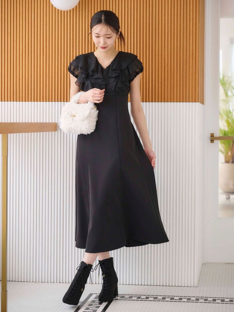 マーキュリーデュオ MERCURYDUO 2WAYシアーラッフルドッキングワンピース （ブラック） ブラック