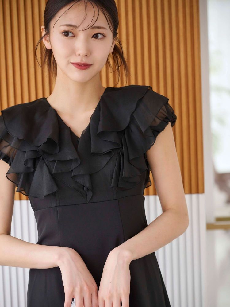 マーキュリーデュオ MERCURYDUO 2WAYシアーラッフルドッキングワンピース （ブラック） ブラック