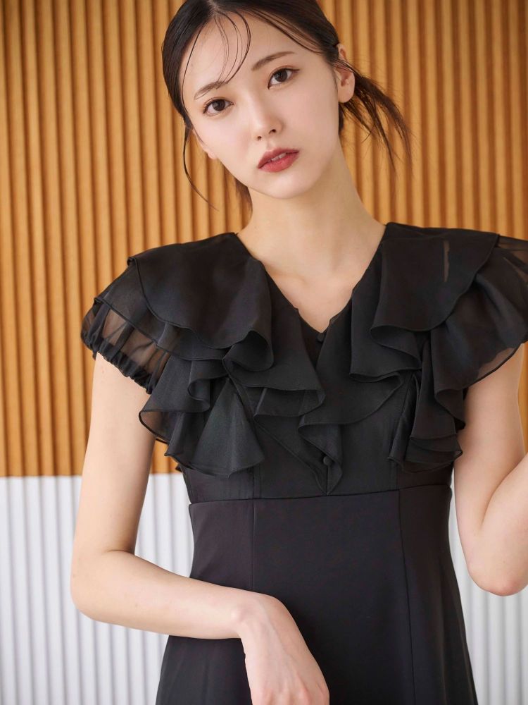 マーキュリーデュオ MERCURYDUO 2WAYシアーラッフルドッキングワンピース （ブラック） ブラック