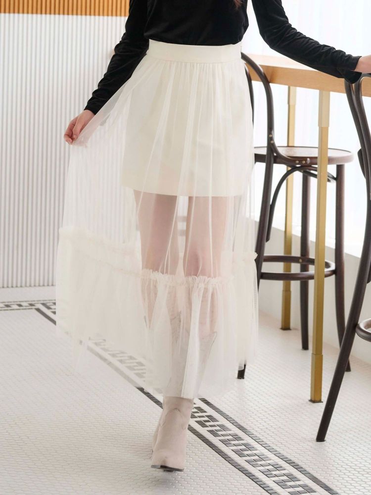 マーキュリーデュオ MERCURYDUO チュールティアードスカート （オフホワイト） オフホワイト