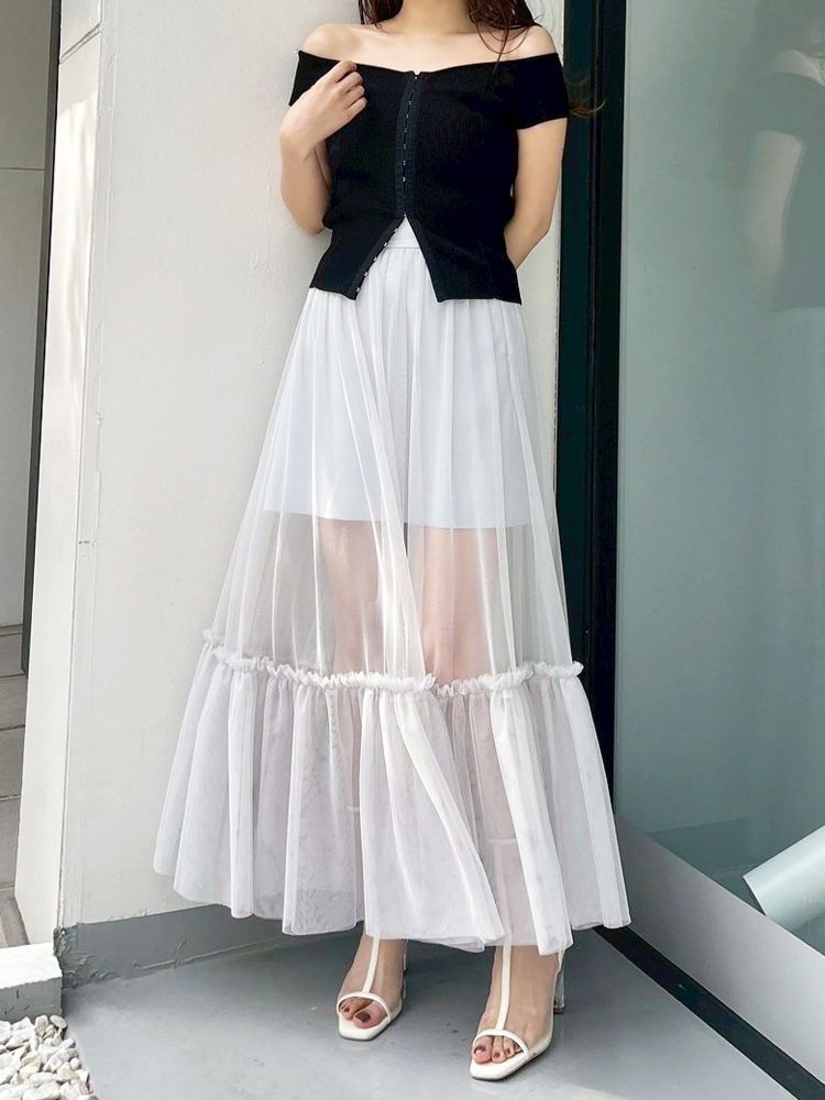 マーキュリーデュオ MERCURYDUO チュールティアードスカート （オフホワイト） オフホワイト