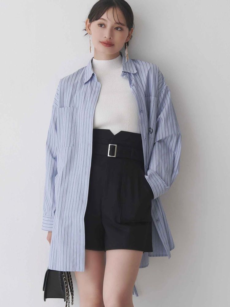 マーキュリーデュオ MERCURYDUO ワンポイント エンブロイダリーボーイフレンドシャツ （ブルー） ブルー