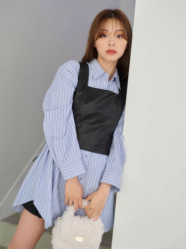 マーキュリーデュオ MERCURYDUO ワンポイント エンブロイダリーボーイフレンドシャツ （ブルー） ブルー