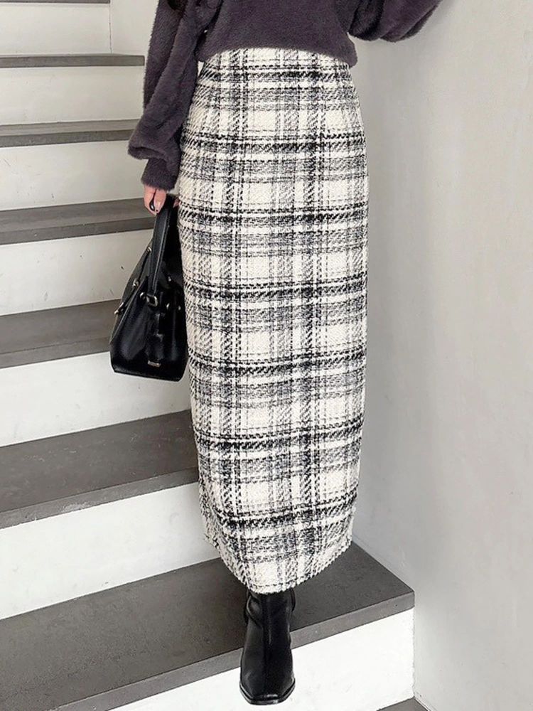 マーキュリーデュオ MERCURYDUO チェックツィードタイトスカート （オフホワイト） オフホワイト