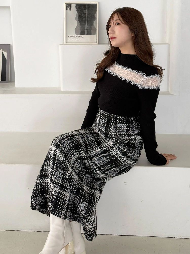 マーキュリーデュオ MERCURYDUO チェックツィードタイトスカート （オフホワイト） オフホワイト